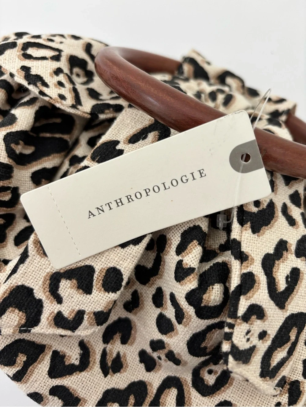 Anthropologie Pippa Bow-Tied Bag NWT Leopard Print Round Wooden Handles